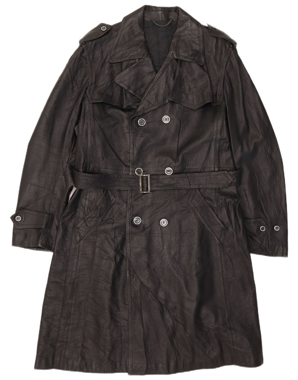 Cappotto doppiopetto in pelle da uomo vintage UK 38 medio nero