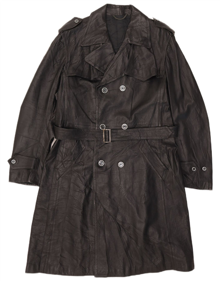 Cappotto doppiopetto in pelle da uomo vintage UK 38 medio nero