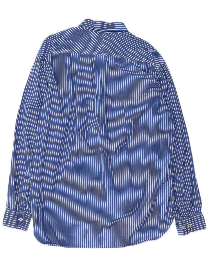 TOMMY HILFIGER Camicia da uomo grande in cotone gessato blu anni '80
