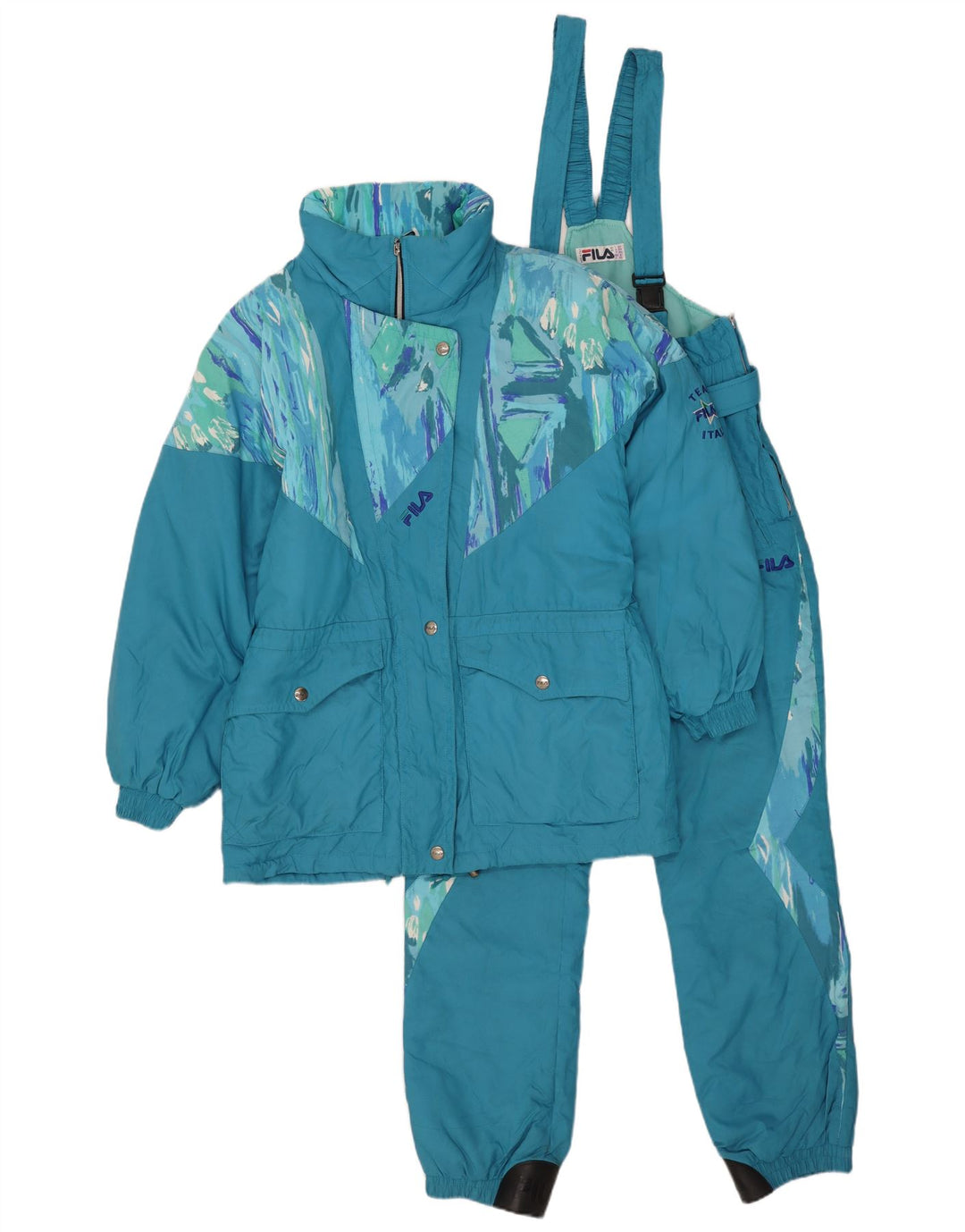 FILA Salopette da sci da donna con cappuccio Set 2 pezzi IT 46 Large Blu geometrico