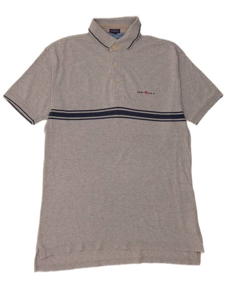 Polo da uomo Gant in cotone a righe grigio medio