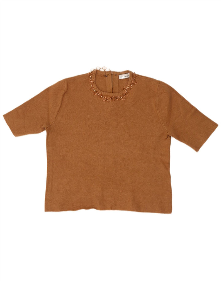 Top corto a maniche corte da donna Zara UK 12 Marrone medio