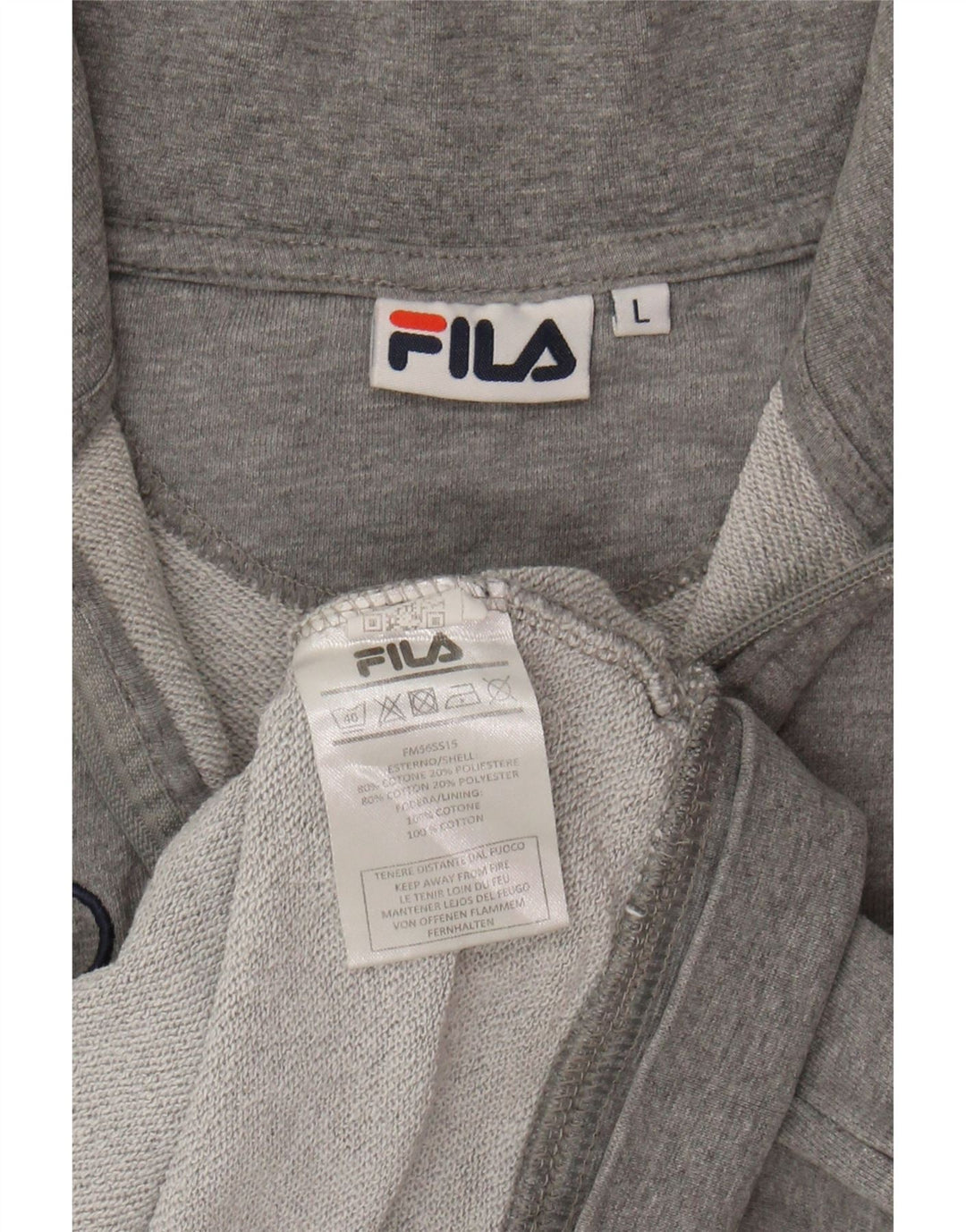 FILA Womens Graphic Tracksuit Top Jacket UK 16 Large Grey Cotton