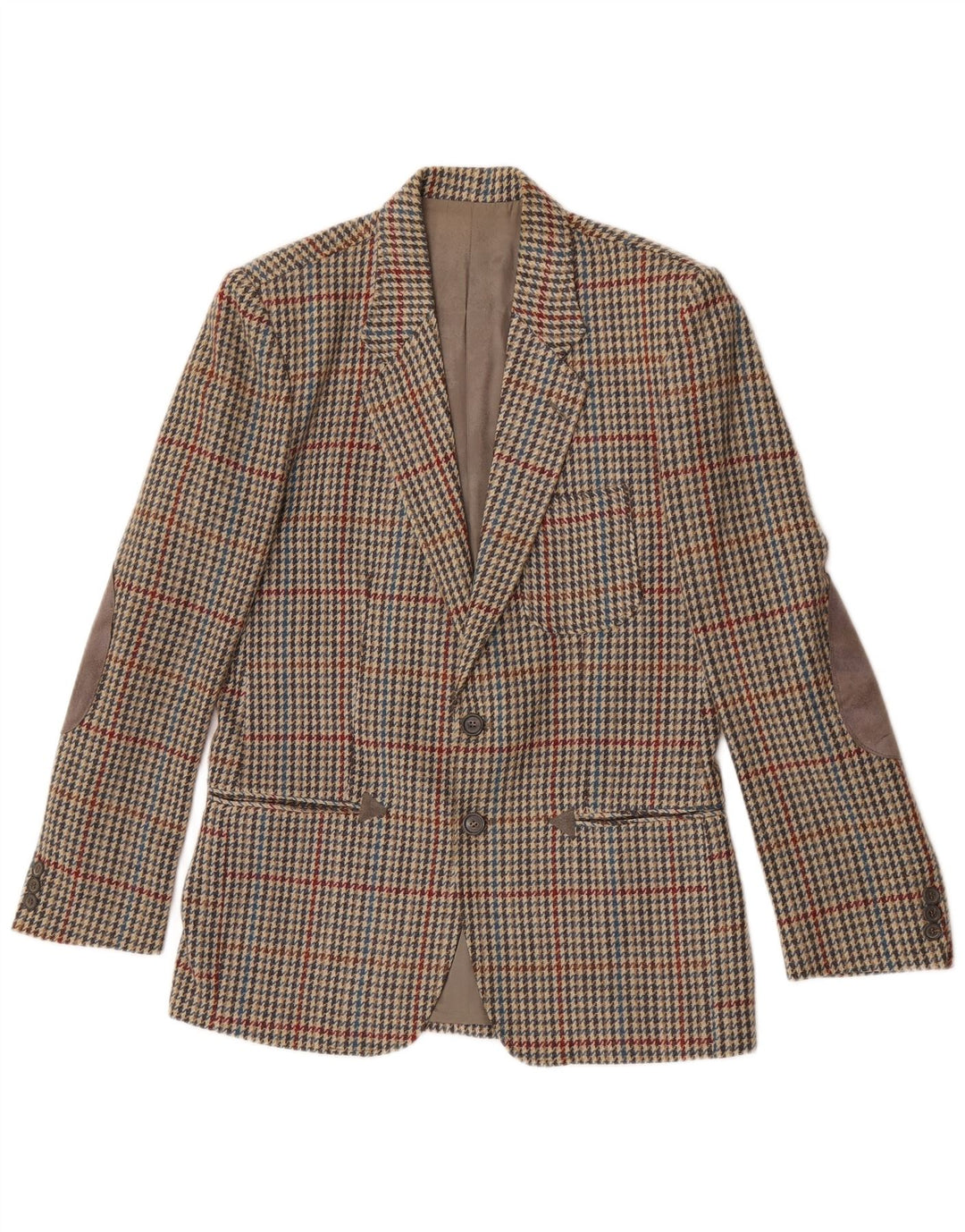 Giacca blazer vintage da uomo a 2 bottoni IT 46 piccola lana pied de poule beige