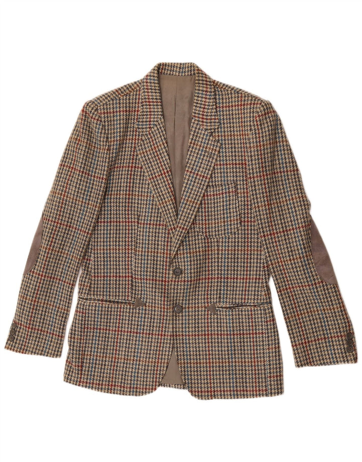 Giacca blazer vintage da uomo a 2 bottoni IT 46 piccola lana pied de poule beige