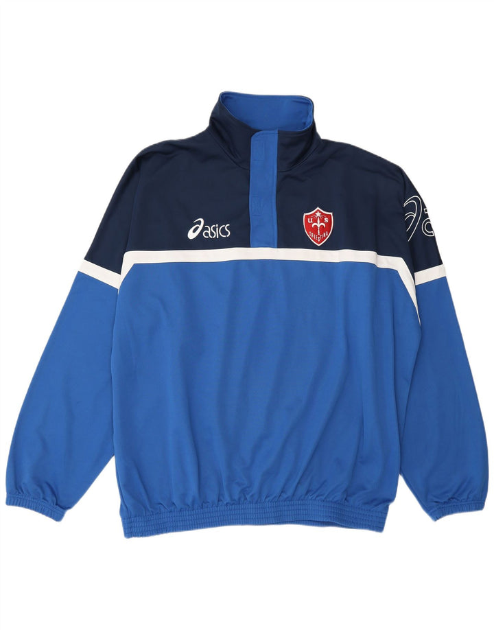Asics Felpa con cappuccio da uomo con grafica con zip e collo 2XL Blu Colourblock