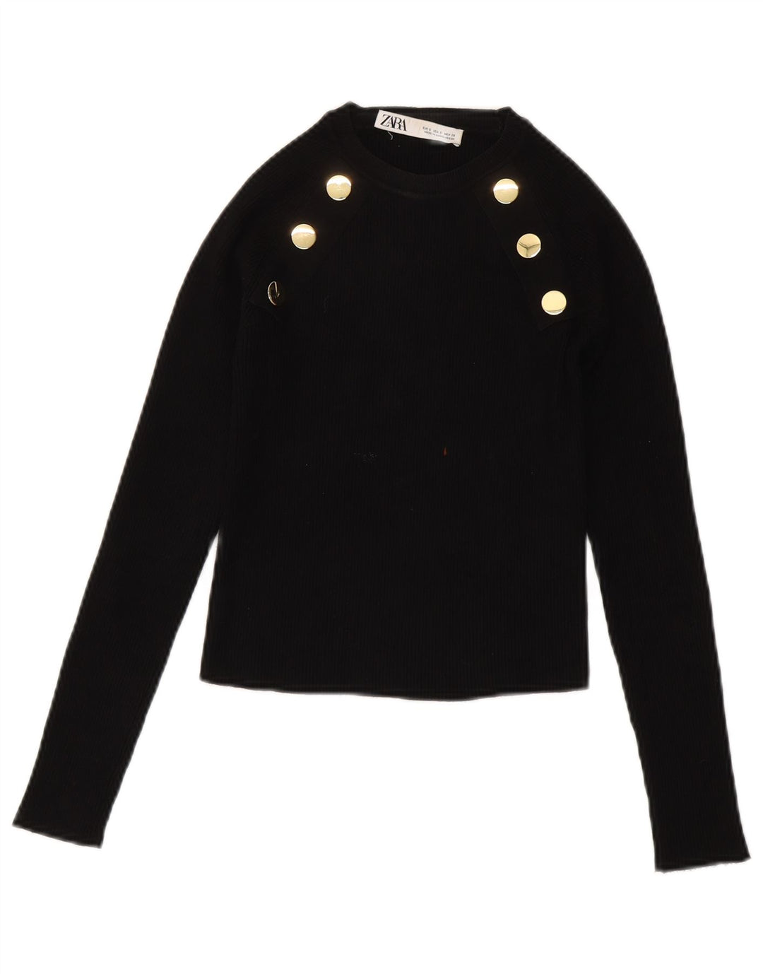 ZARA Maglione Corto da Donna con Scollo a Barca UK 8 Piccolo in Viscosa Nera