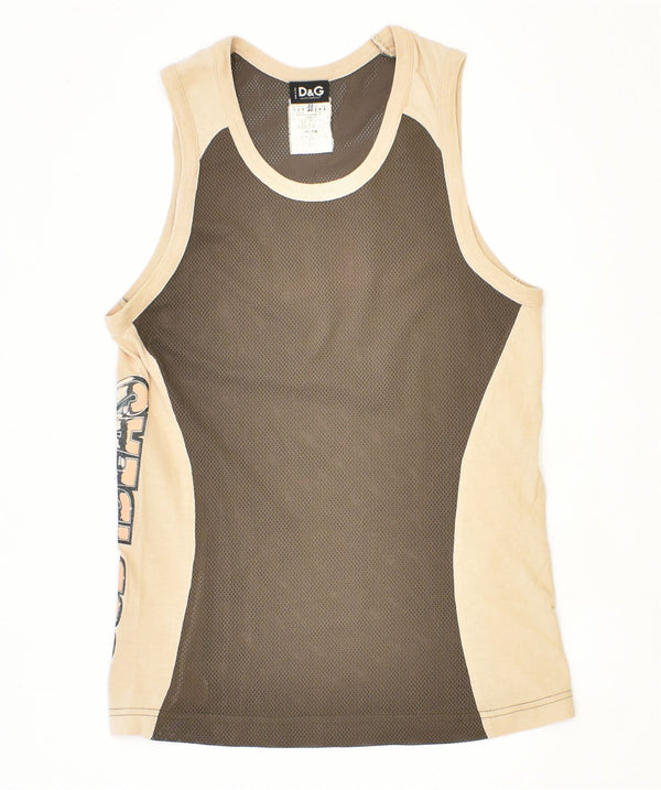 DOLCE & GABBANA Womens Slim Fit Vest Top IT 46 Large Khaki Polyester