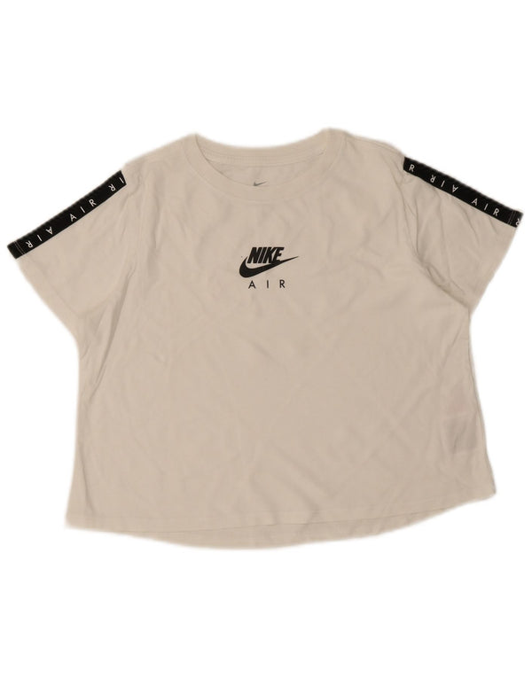 T-shirt grafica Nike per ragazze, top 13-14 anni, XL, cotone color block bianco sporco