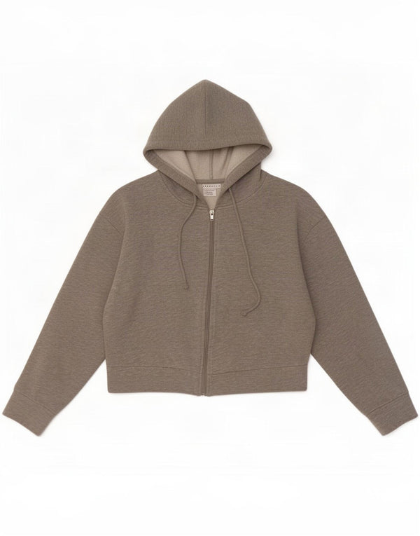 Maglione con cappuccio e zip oversize corto da donna Topshop UK 10 piccolo grigio chiazzato