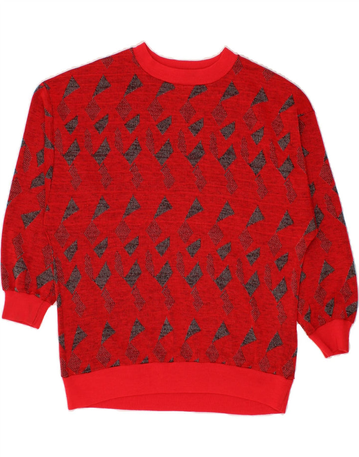 VINTAGE Womens Abstract Pattern Boat Neck Jumper Sweater UK 14 Large Red Vintage Vintage and Second-Hand Vintage from Messina Hembry 