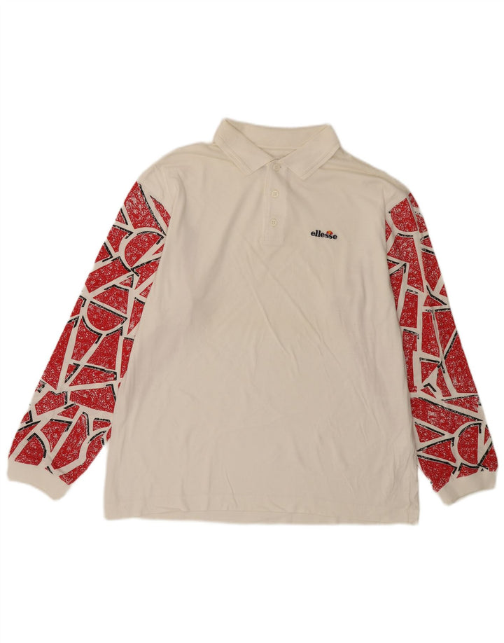 Polo da uomo a maniche lunghe ELLESSE IT 50 cotone geometrico bianco medio