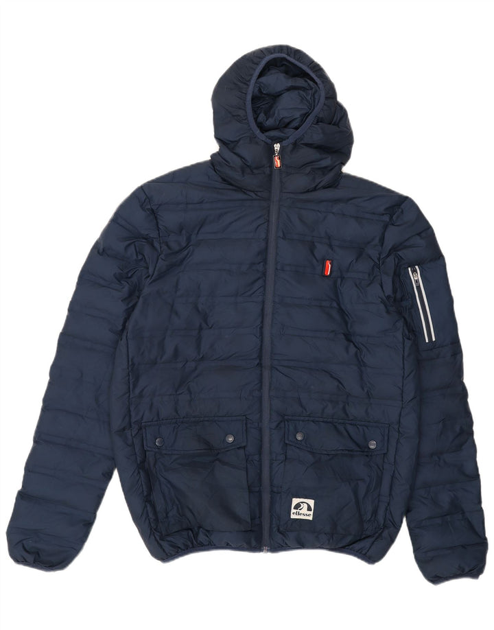 ELLESSE Mens Hooded Padded Jacket UK 38 Medium Navy Blue Polyester