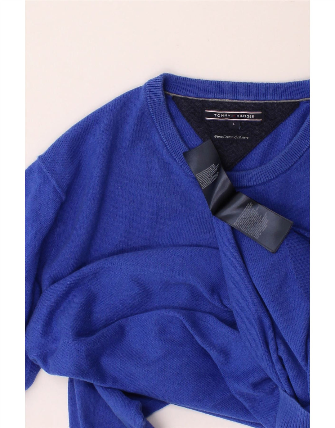 TOMMY HILFIGER Mens Crew Neck Jumper Sweater Large Blue Cotton Vintage Tommy Hilfiger and Second-Hand Tommy Hilfiger from Messina Hembry 