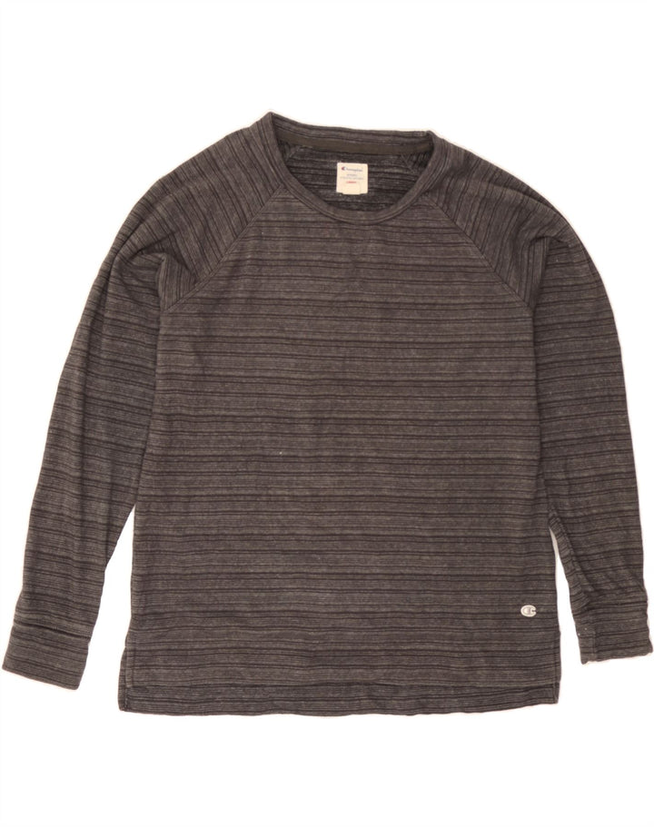 CHAMPION Womens Top Long Sleeve UK 16 Large Grey Striped Cotton Vintage Champion and Second-Hand Champion from Messina Hembry 