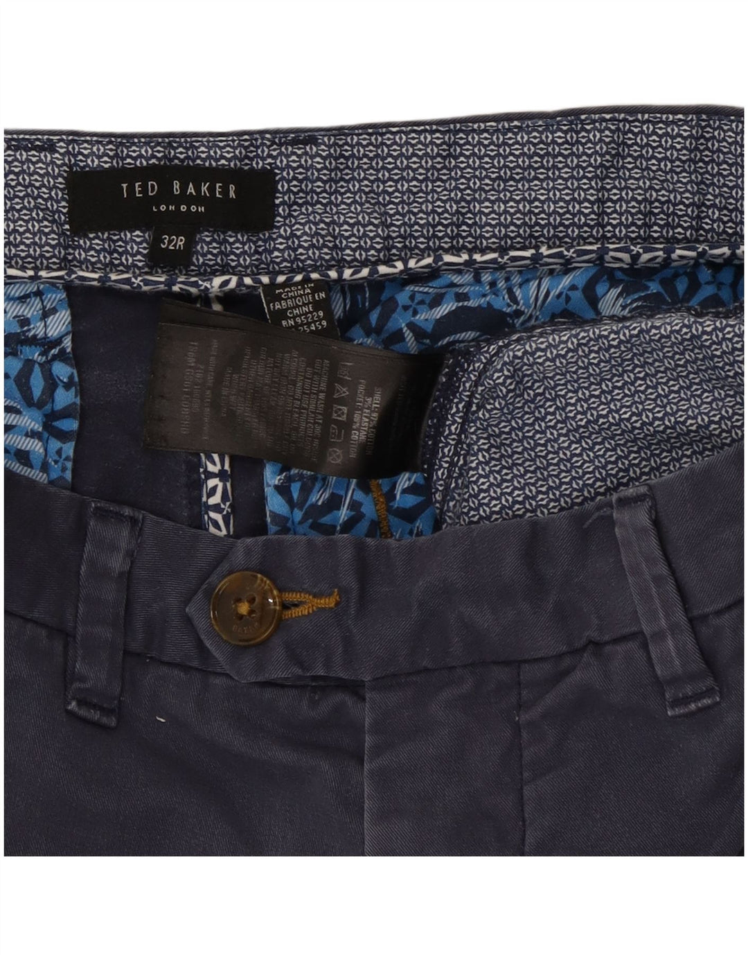 Pantaloncini chino da uomo Ted Baker W32 cotone blu navy medio