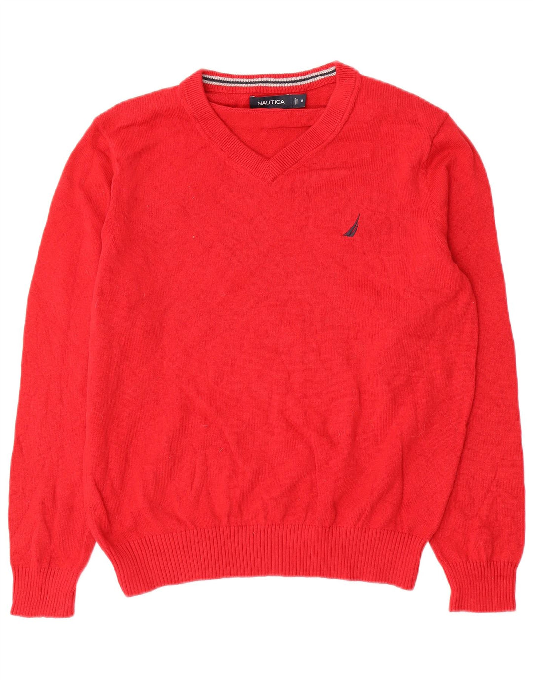 Maglione da uomo con scollo a V Nautica in cotone rosso medio