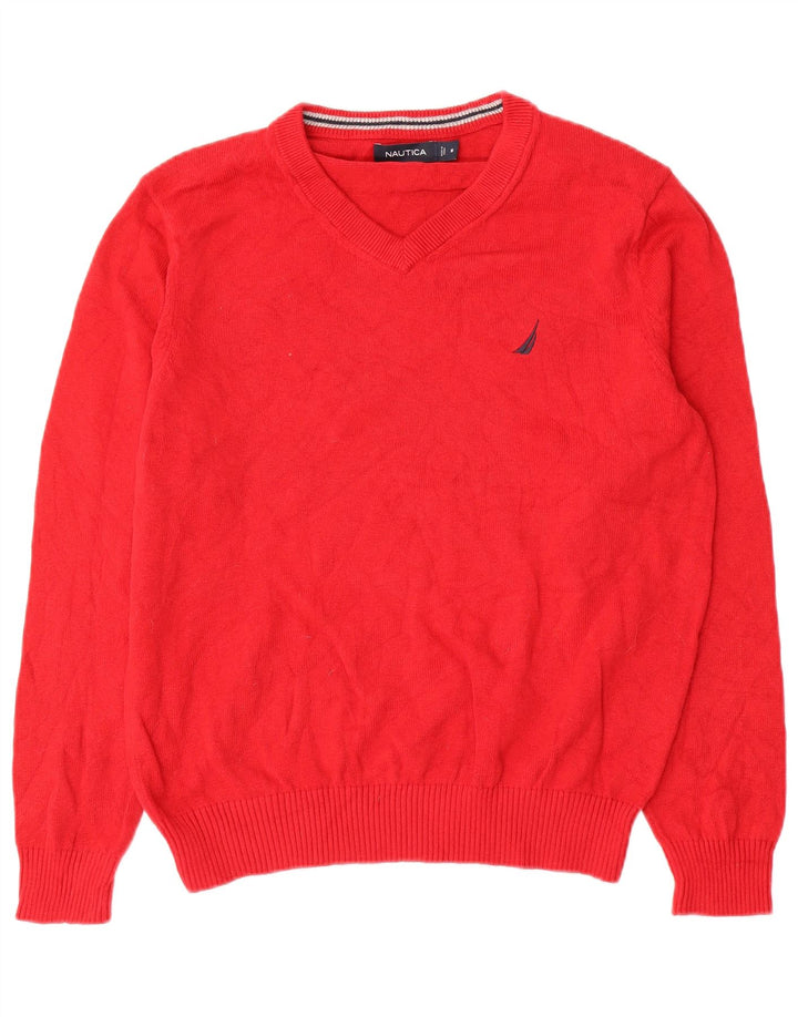 Maglione da uomo con scollo a V Nautica in cotone rosso medio