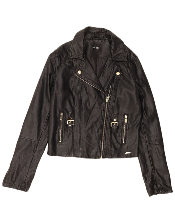Guess Giacca da motociclista in ecopelle da donna Crop UK 12 Medium Nero Poliuretano