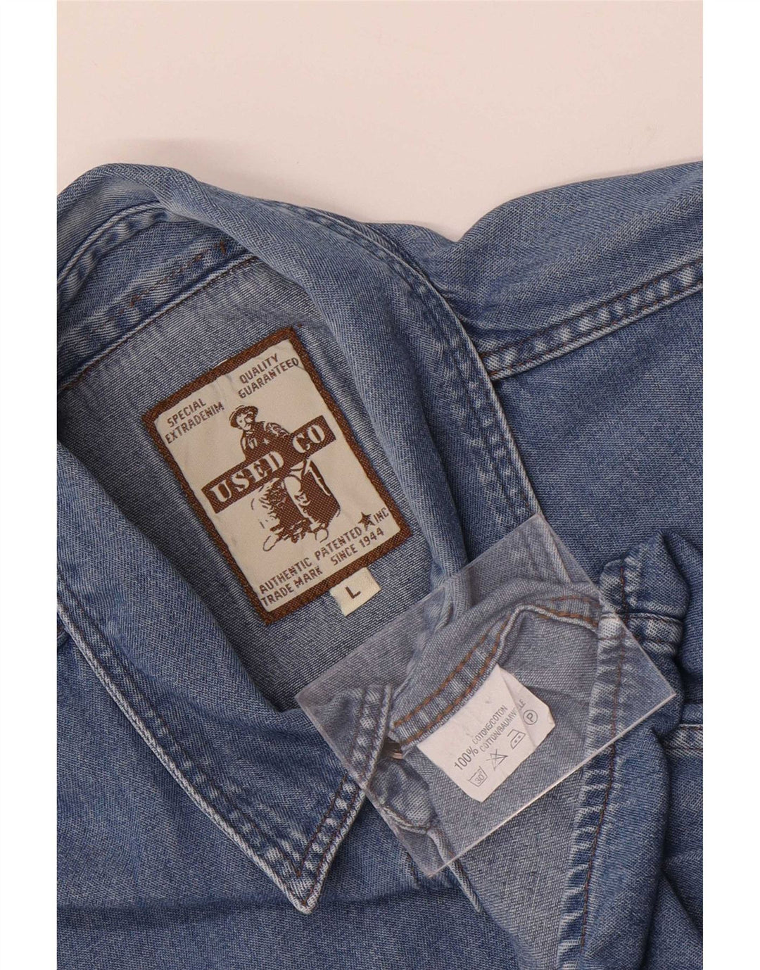 Camicia di jeans vintage da uomo grande in cotone blu