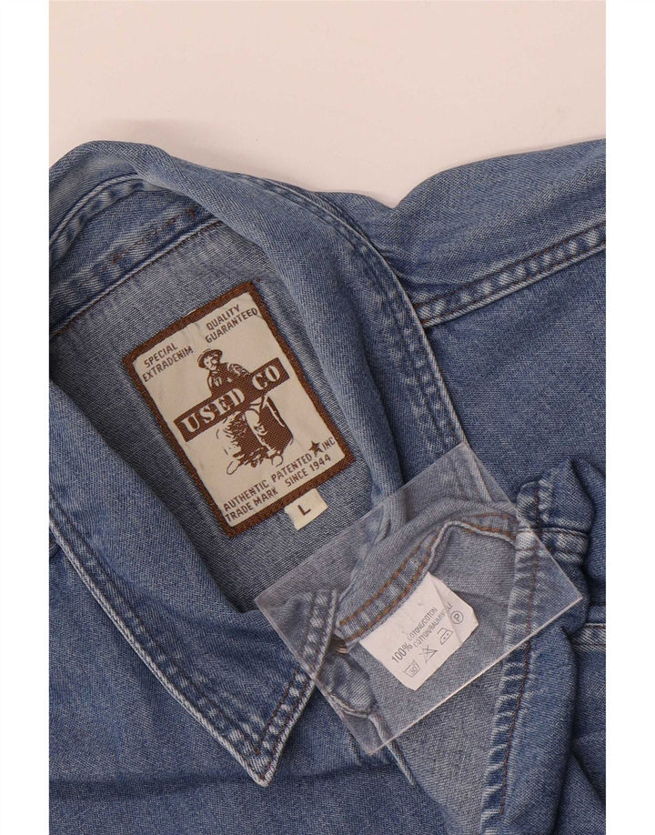 Camicia di jeans vintage da uomo grande in cotone blu