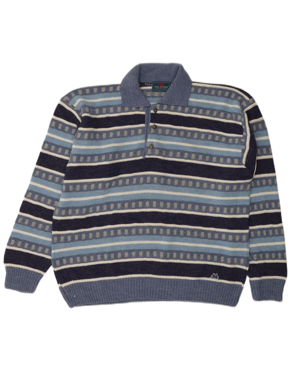 Maglione Kappa da uomo con collo alto, maglione a righe grandi, in lana blu