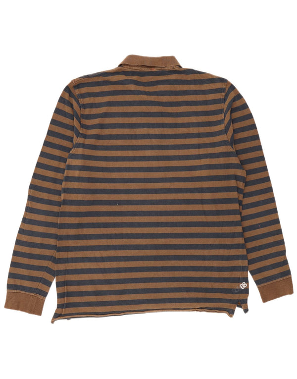 Sun68 Mens Long Sleeve Polo Shirt 2XL Brown Striped Cotton