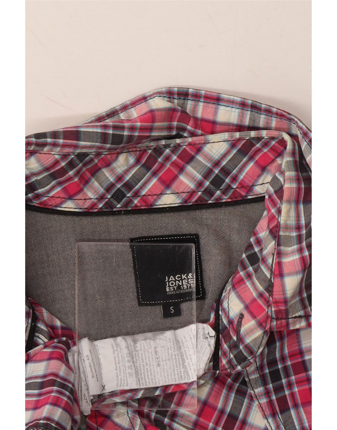 JACK & JONES Mens Graphic Short Sleeve Shirt Small Pink Check Cotton Vintage Jack & Jones and Second-Hand Jack & Jones from Messina Hembry 