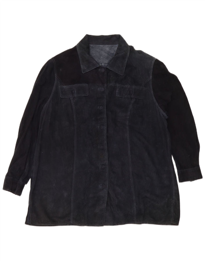 Giacca vintage in pelle scamosciata da donna UK 18 XL Blu navy