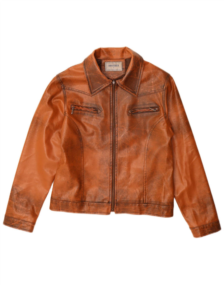 Giacca in pelle da donna VINTAGE UK 14 grande marrone