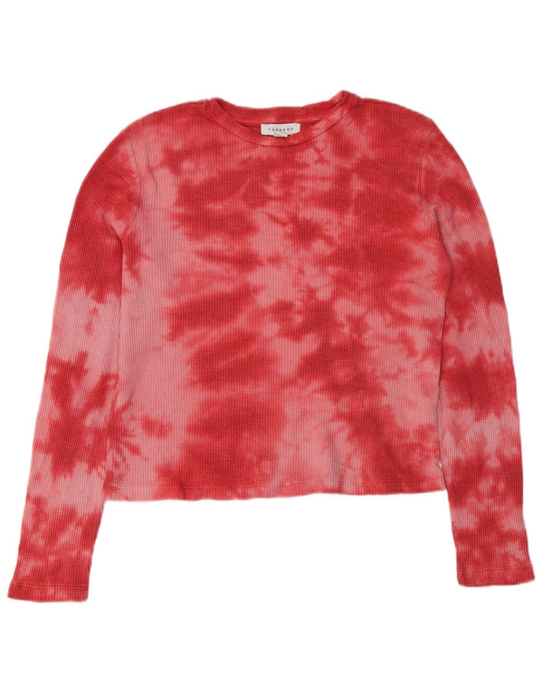 Topshop Top da donna a maniche lunghe UK 8 Small Rosso Tie Dye Poliestere