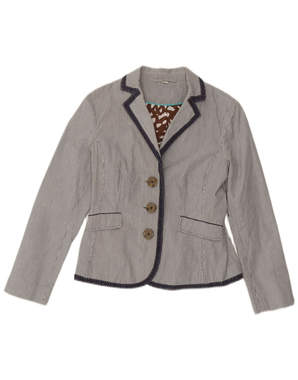 Giacca blazer da donna a 3 bottoni Boden UK 10 piccola cotone gessato blu navy