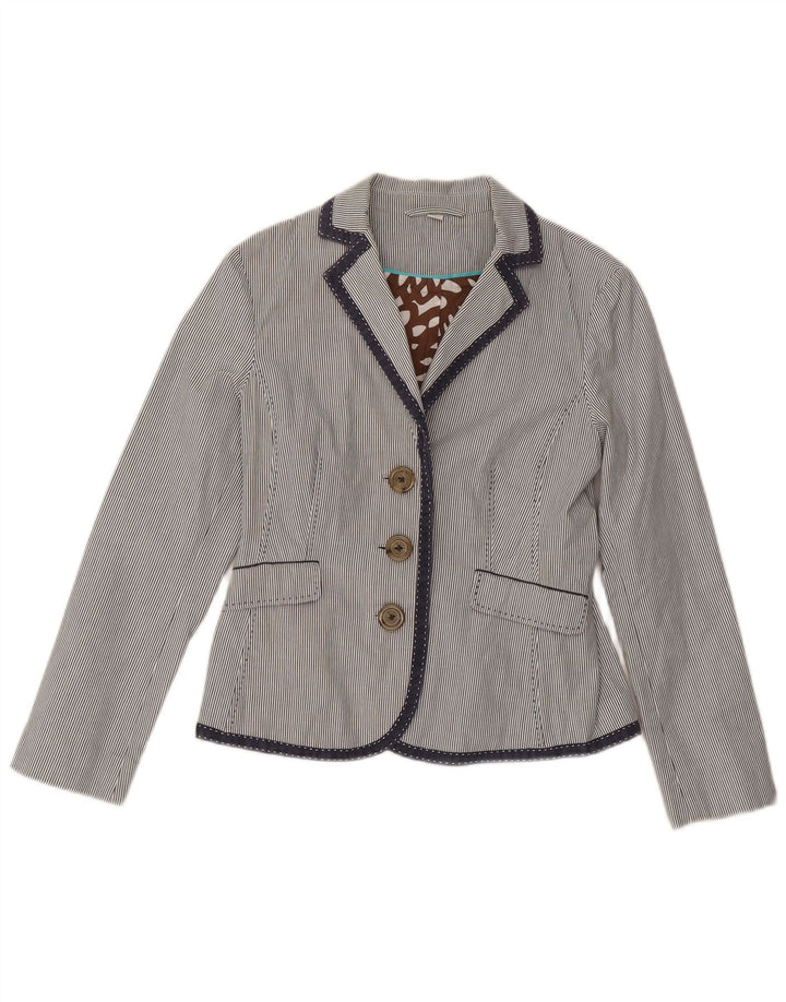 Giacca blazer da donna a 3 bottoni Boden UK 10 piccola cotone gessato blu navy