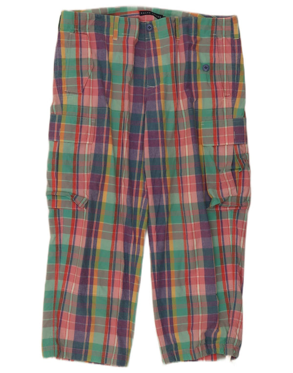 Pantaloni Capri da donna Ralph Lauren US 12 Large W36 L24 a quadri multicolore