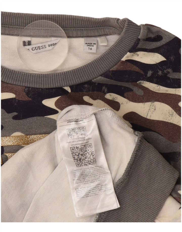 Felpa con grafica corta da donna GUESS UK 16 Large Grey Camouflage