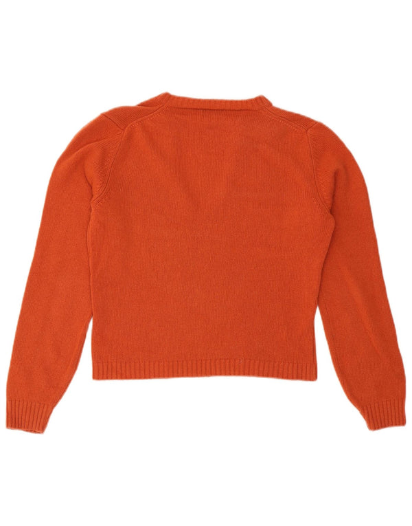 Maglione da donna con scollo a V corto Benetton UK 12 Lana arancione medio