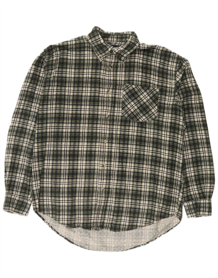 Camicia vintage da uomo in flanella di cotone a quadri verdi grandi