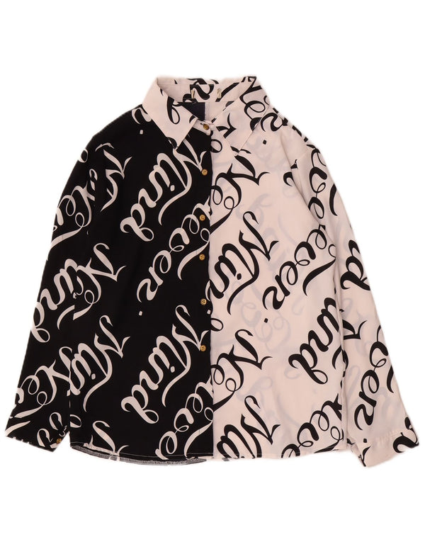 Camicetta grafica da donna vintage UK 12 Colorblock bianco medio