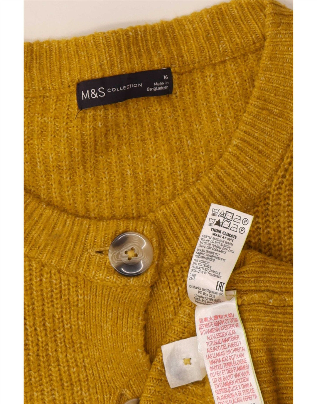 Maglione cardigan da donna Marks & Spencer UK 16 grande acrilico giallo