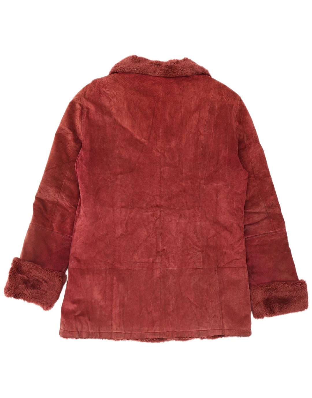 Giacca da donna in pelle scamosciata Sherpa VINTAGE UK 14 in pelle bordeaux media