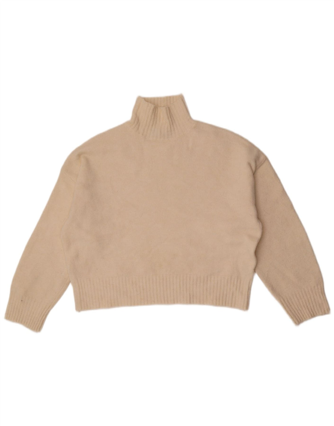 Maglione corto oversize con collo dolcevita da donna Zara UK 10 piccolo bianco sporco