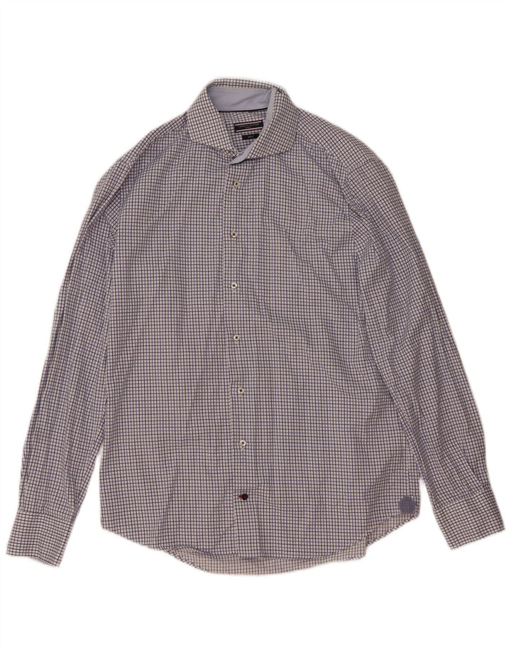 Camicia aderente da uomo Tommy Hilfiger taglia 41/16 grande motivo a quadri blu