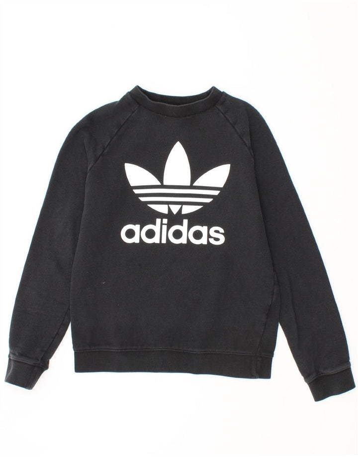 ADIDAS Womens Graphic Sweatshirt Jumper UK 12 Medium Black Cotton Vintage Adidas and Second-Hand Adidas from Messina Hembry 