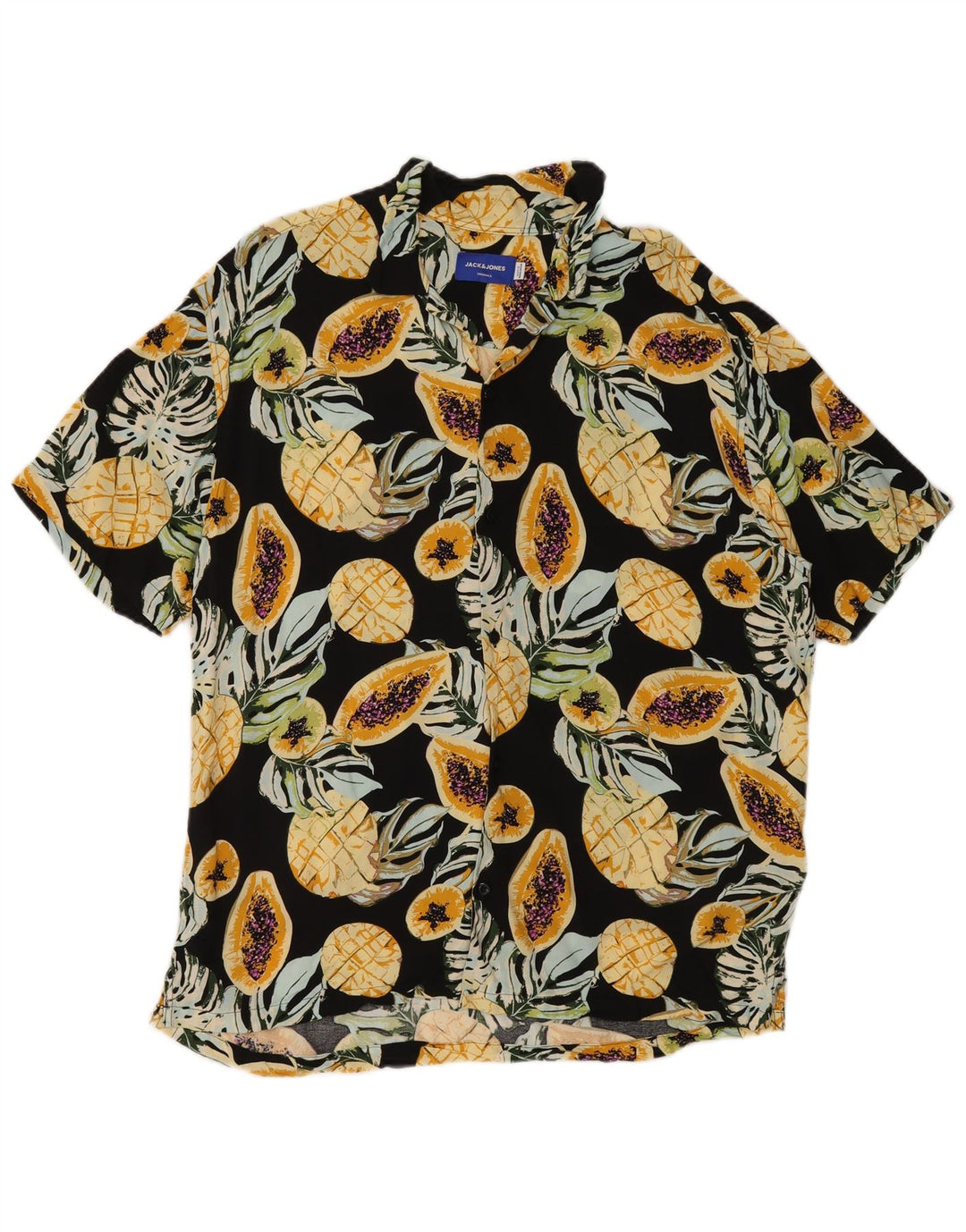 Camicia a maniche corte da uomo Jack & Jones in viscosa floreale nera media