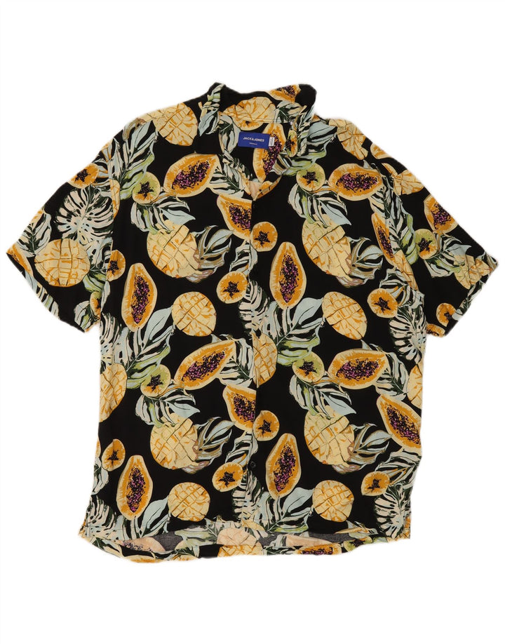 Camicia a maniche corte da uomo Jack & Jones in viscosa floreale nera media