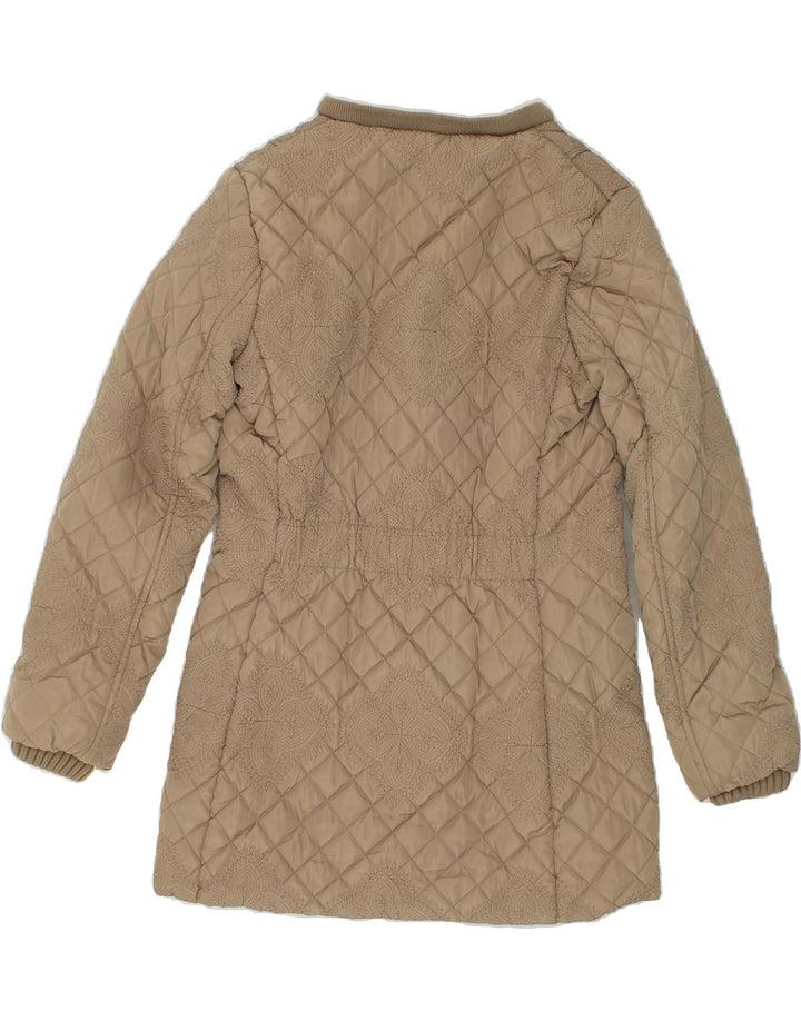 DESIGUAL Womens Abstract Pattern Quilted Padded Jacket EU 42 Large Beige Vintage Desigual and Second-Hand Desigual from Messina Hembry 