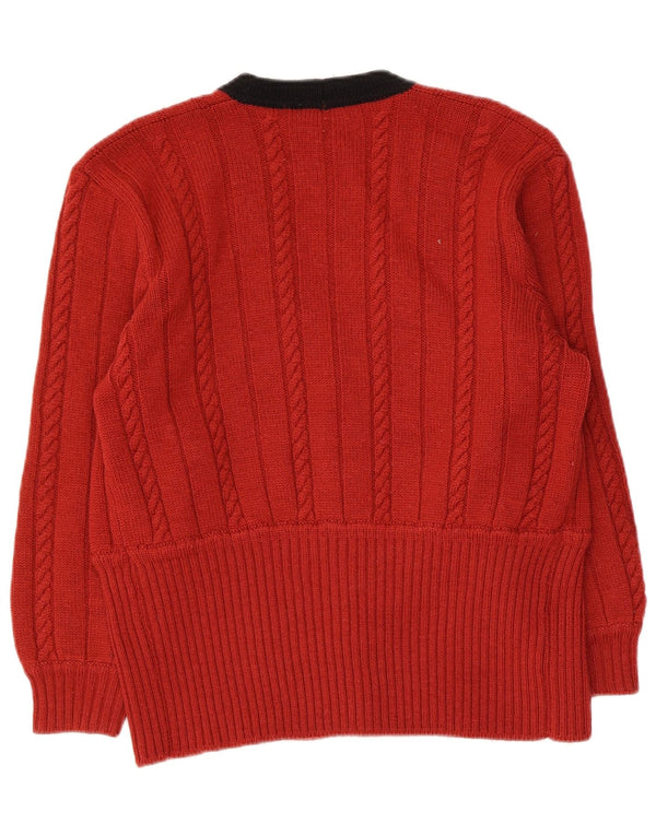 Maglione cardigan da donna vintage UK 14 lana vergine rossa media