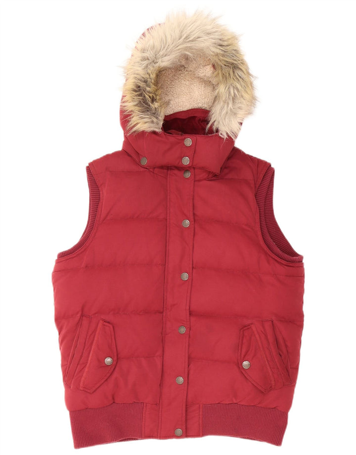 FAT FACE Gilet imbottito con cappuccio da donna UK 12 Poliestere bordeaux medio