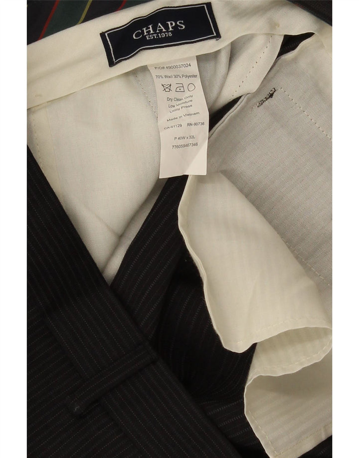 Pantaloni da abito dritti da uomo Chaps W40 L32 Lana gessata nera