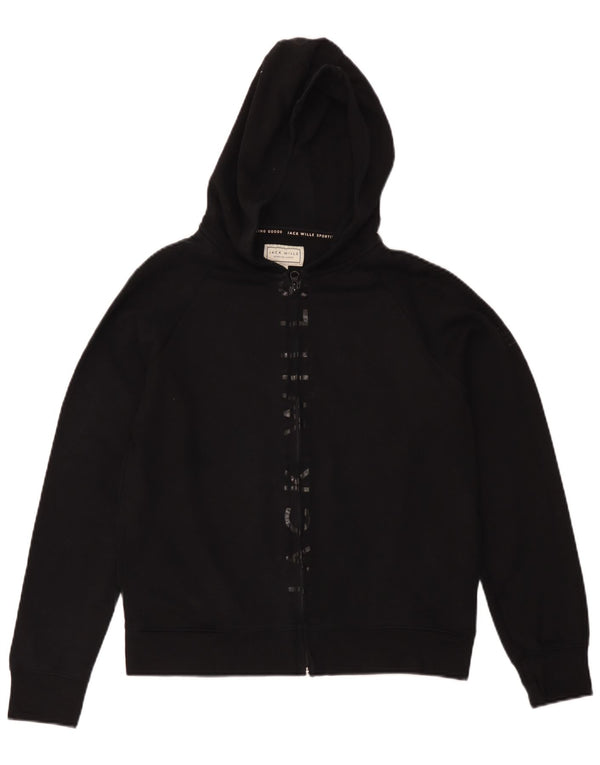 Maglione con cappuccio e zip grafica da donna Jack Wills UK 14 Large Lyocell nero